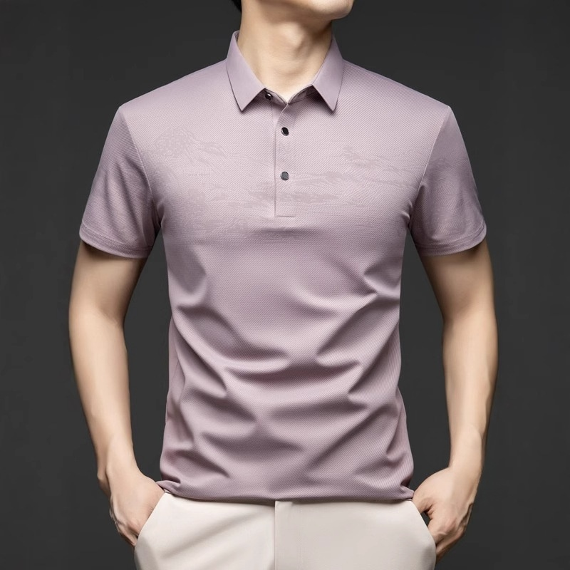 メンズ クール シルク混 タートルネック 半袖Tシャツ 夏用カジュアルトップス