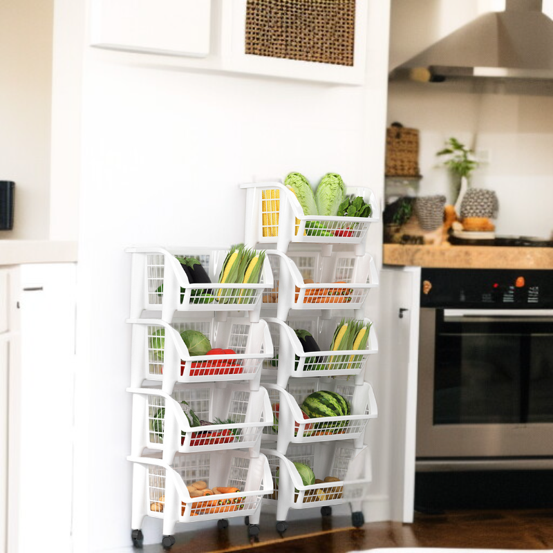 クラック・オーガナイザー 多機能トロリー 多段キッチンオーガナイザー フロアクリップシェルフ ハニカム果物・野菜オーガナイザー