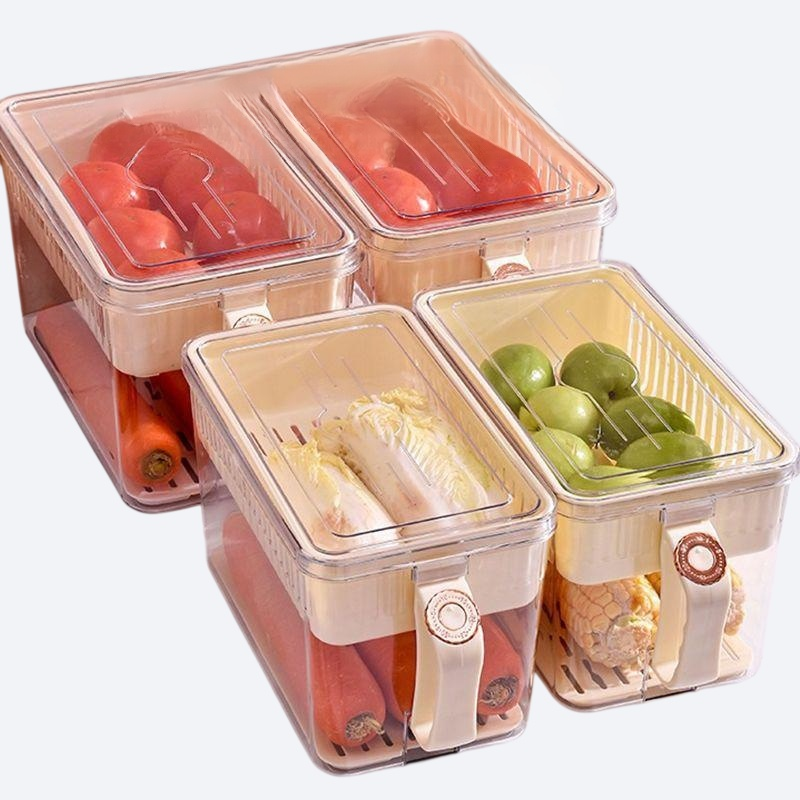 Food grade container with handle and lid for draining and preserving freshness