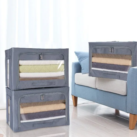 면 및 캔버스 소재 수납 박스 투명 접이식 수납함 대형 옷 정리함
