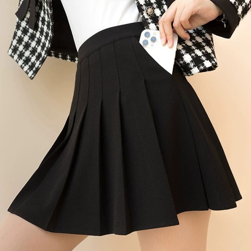 하이웨이스트 신축성 플리츠 스커트