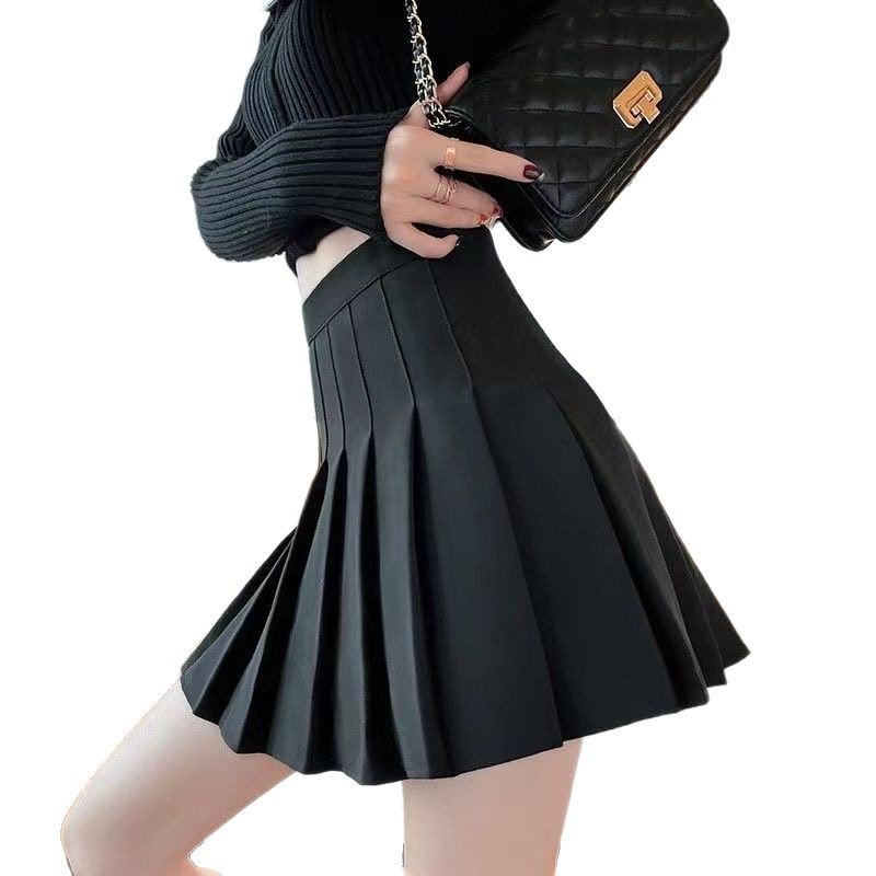 하이웨이스트 신축성 플리츠 스커트