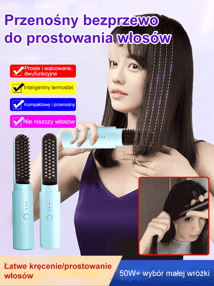 Przenośna bezprzewodowa szczotka jonizująca do prostowania włosów
