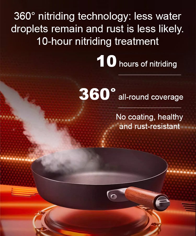 Zero-Coating Nitride Precision Iron Skillet