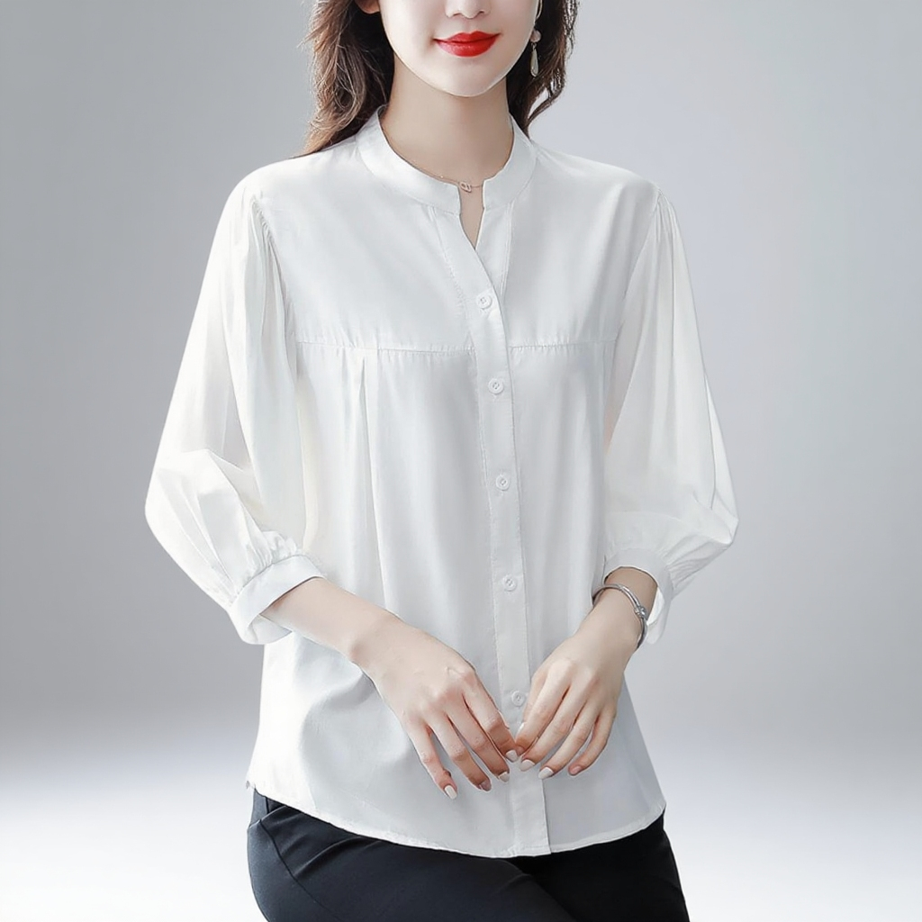 면 마 셔츠 여 린넨 상의 고급 반팔 칠부 소매 엄마 루즈핏 배 가리개 블라우스 고급스러움