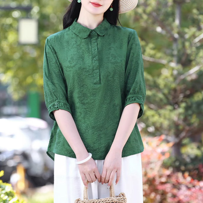 スリムフィットの女性用ジャカードシャツ