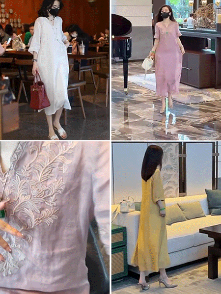 高級リネン刺繍ワンピース