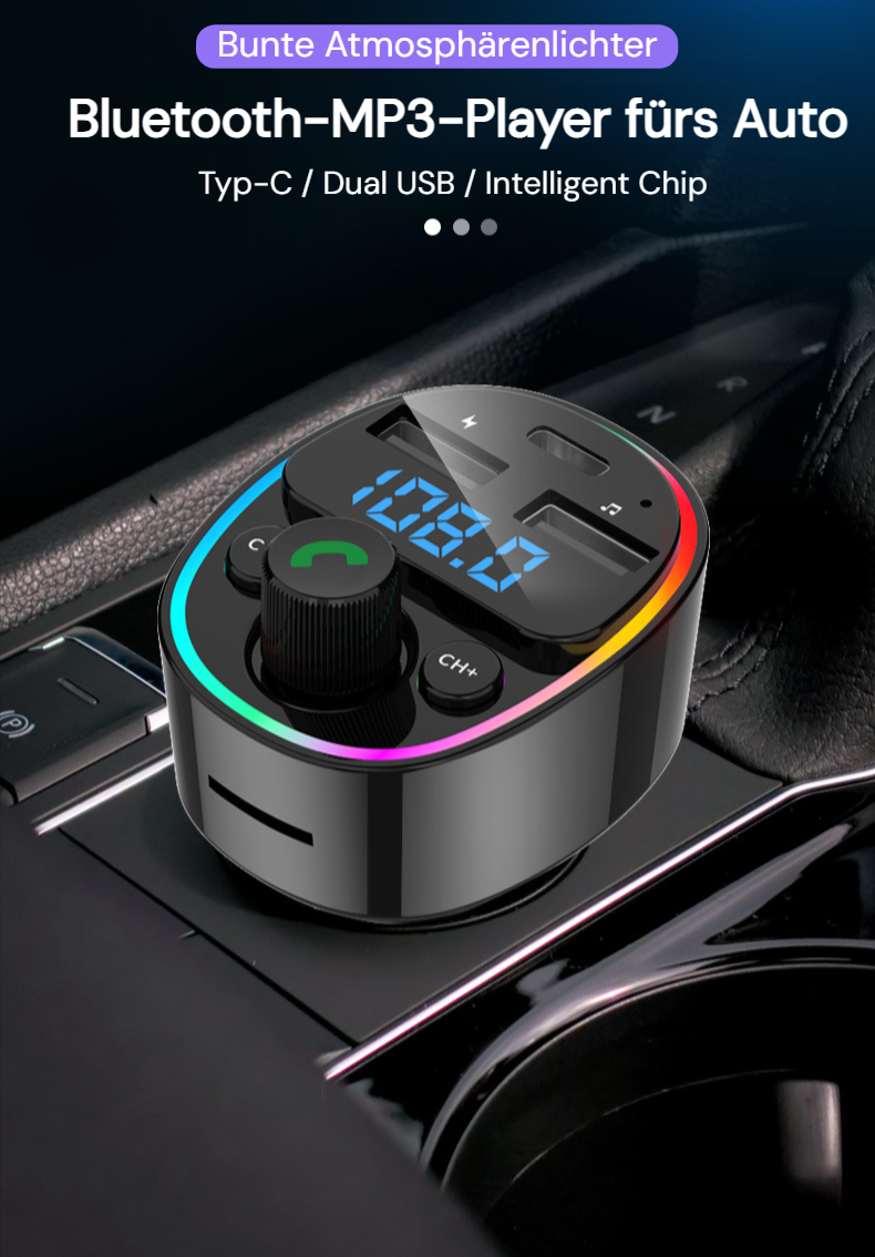 FM-Transmitter Bluetooth 5.0 Autoladegerät PD30W Schnellladung USB-Speicher kompatibel TF-Karte LED-