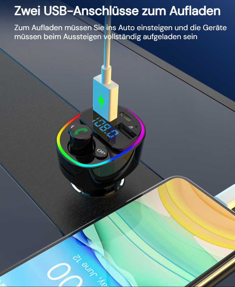 FM-Transmitter Bluetooth 5.0 Autoladegerät PD30W Schnellladung USB-Speicher kompatibel TF-Karte LED-
