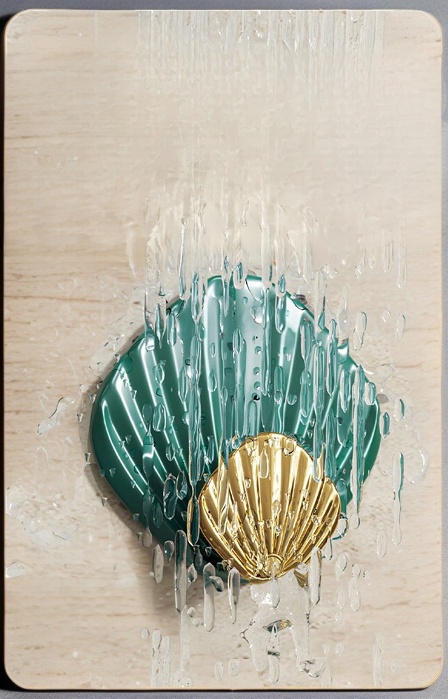 Světle luxusní bezešvý háček ve tvaru skořápky na bílé stěně