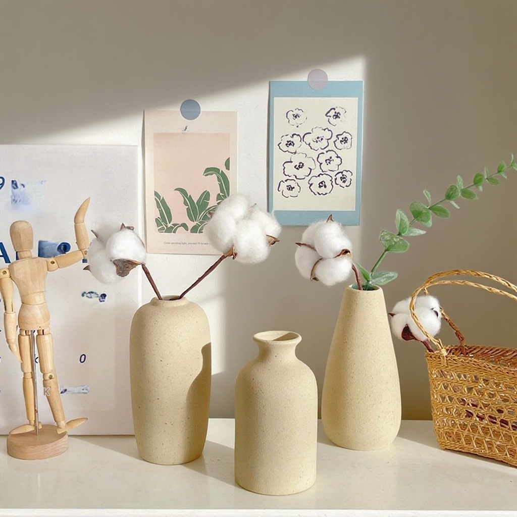 Jednoduchá matná bílá váza z keramiky, vhodná na malé květinové aranžmá