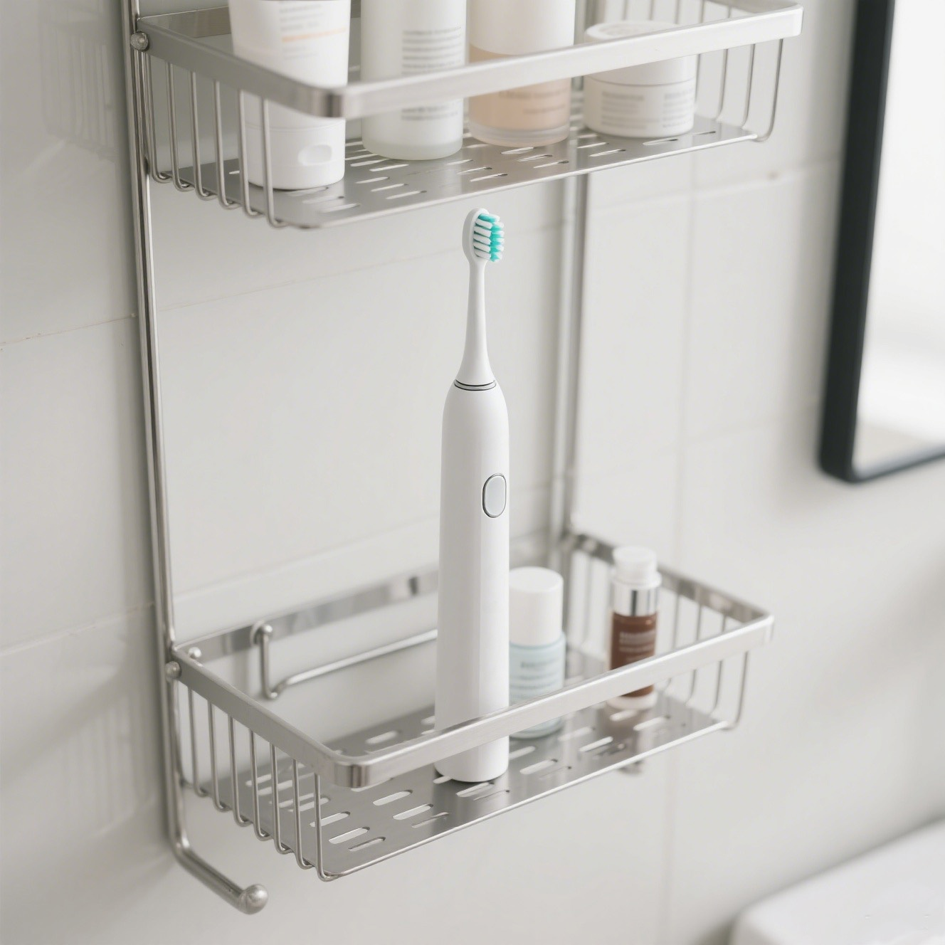 Elektrický zubní kartáček s více rychlostmi na bílém pozadí