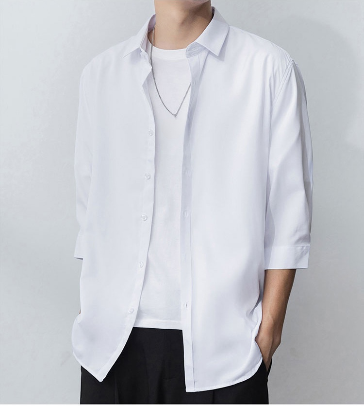 柔らかく滑らかな手触りのシルク7分袖シャツ