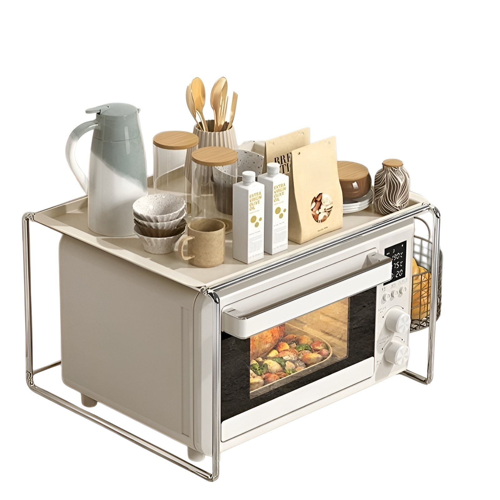 レンジ上ラック キッチン 伸縮式 トースターラック オーブンレンジラック 棚板高さ調節可 電子レンジ 台 収納