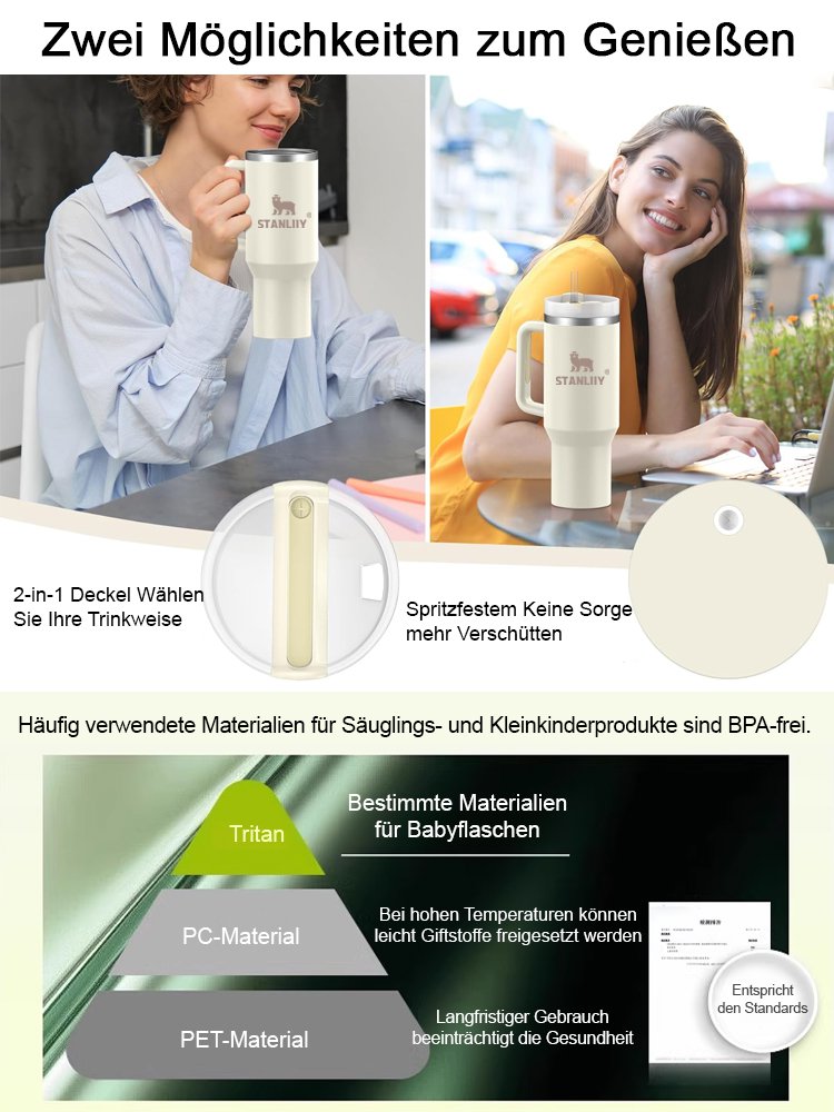 Große, auslaufsichere Vakuum-Edelstahl-Isolier-Strohhalm-Tasse.