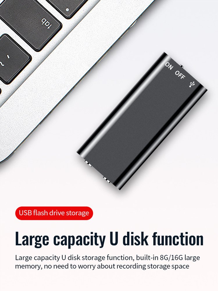 [300 hours of battery life] One-button hidden voice recorder
