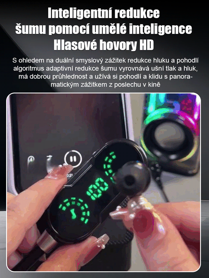 Bezdrátová bluetooth sluchátka na krk pro karaoke.