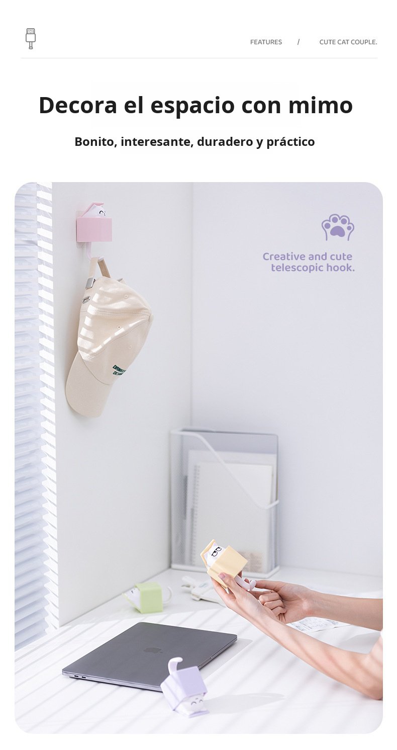 Gancho extensible de pared con diseño de gato bonito