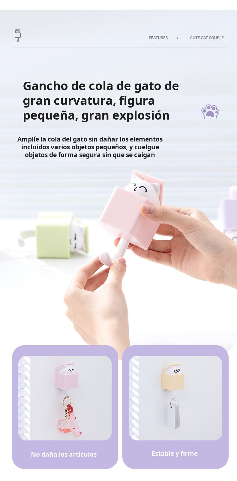 Gancho multiusos de gato para llaves y bolsos