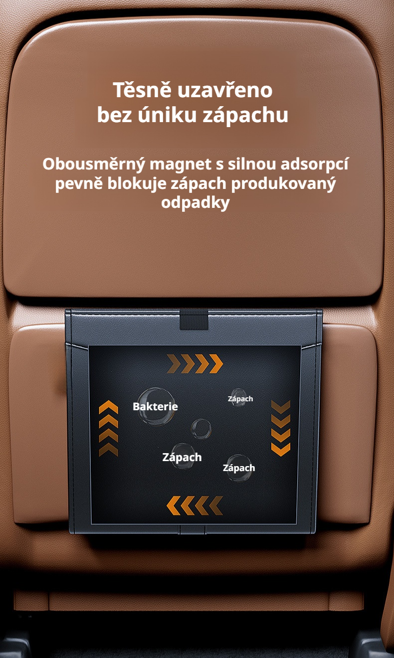 Jednoduchá instalace závěsného odpadkového koše na zadní sedadlo