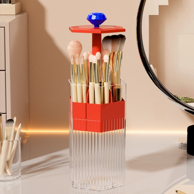 自動升降收納盒化妝品收納筒防塵梳妝台桌面眉筆刷子