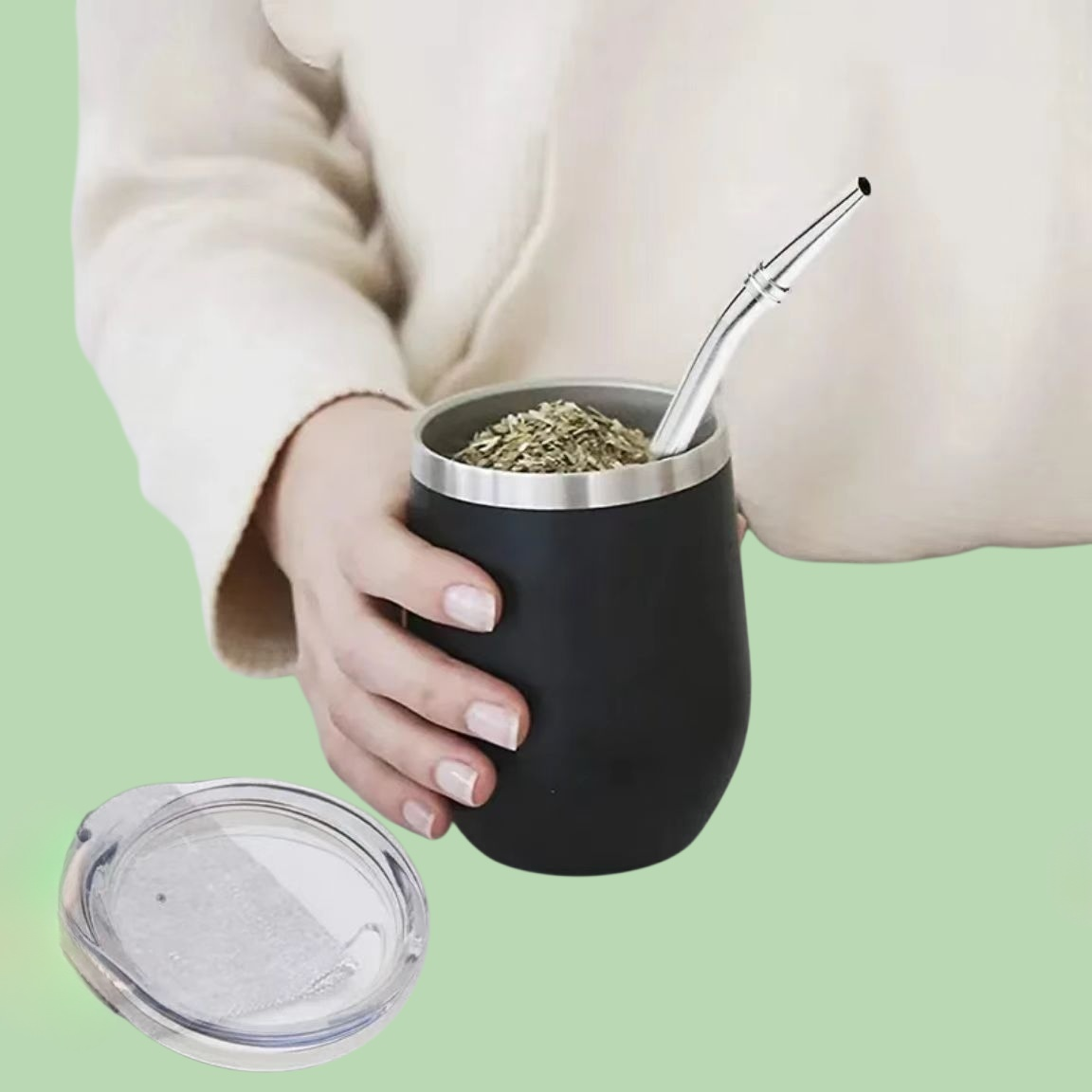 帶吸管雙層不銹鋼咖啡杯