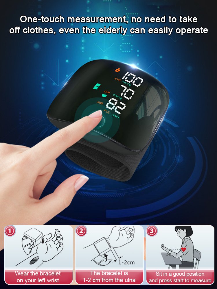 Large Screen Digital Wrist Blood Pressure Meter with Voice Prompt