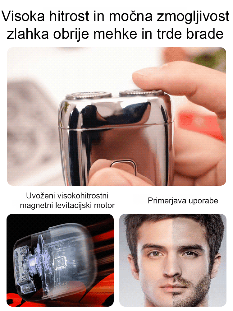 Nov mini električni brivnik z dvojno glavo