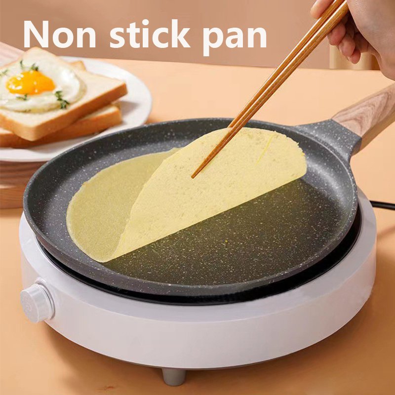 1pc 크레페 팬 팬케이크 팬 나무 손잡이가있는 붙지 않는 프라이팬 오믈렛 냄비 요리 스테이크 팬 주방 유도 크레페 제조기