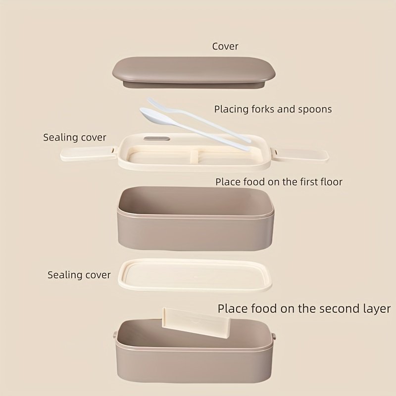 ピクニック・家庭用2重弁当箱セット、電子レンジ対応ランチボックス