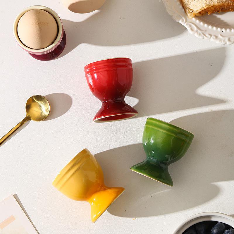 Colorful Glazed Ceramic Egg Cup with Pedestal