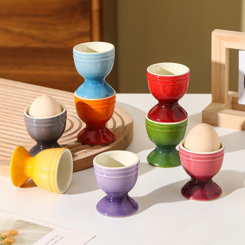 Colorful Glazed Ceramic Egg Cup with Pedestal