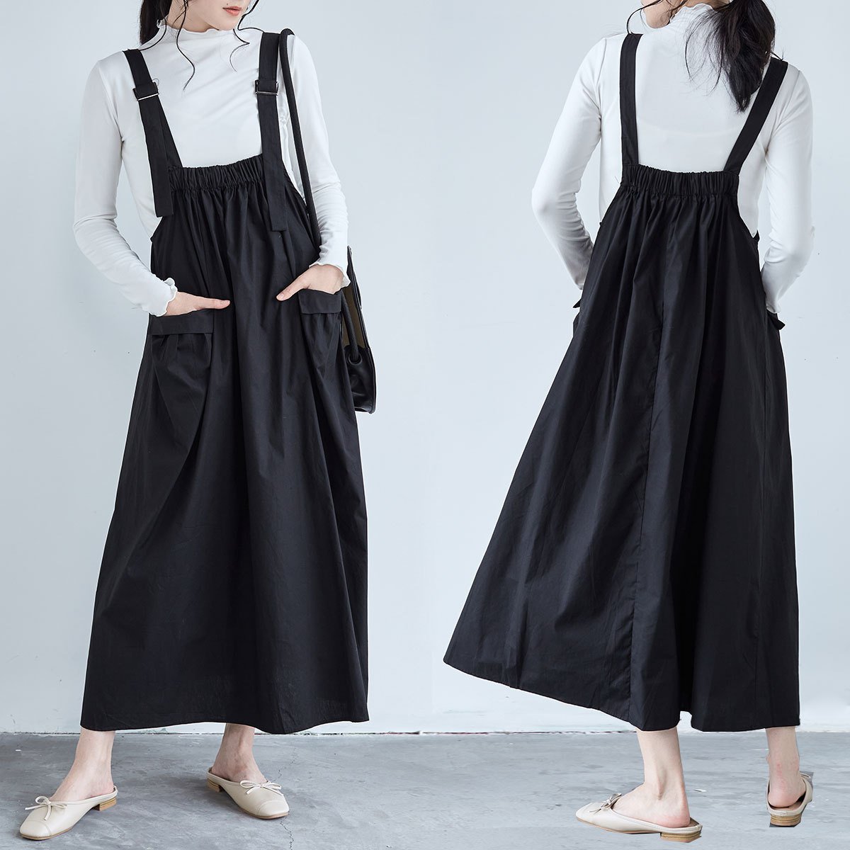 秋季新作女性服日本のカジュアルなワンピースゆったりとした日韓のプリーツオールマッチのビッグスウィングオーバーオール