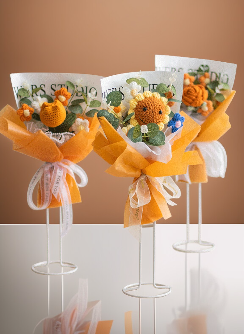 鉤織玫瑰花束作為婚禮擺設