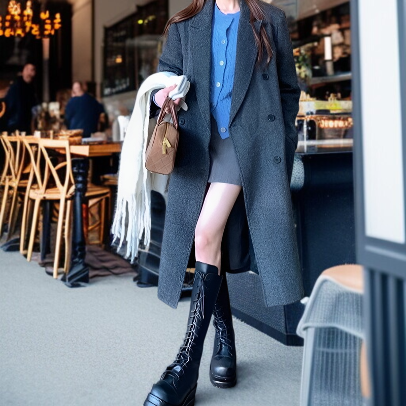 기모 도톰 하프 루즈핏 모직 코트 전체 이미지