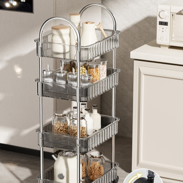 Space-saving kitchen storage trolley with wheels