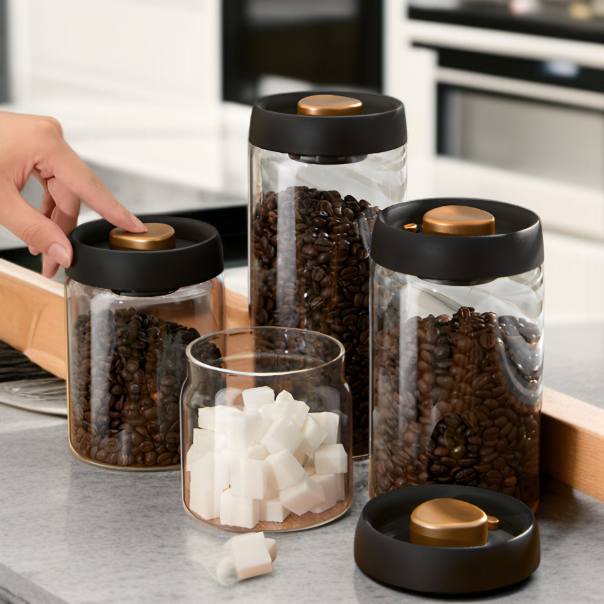 Pojemnik próżniowy na ziarna kawy, zaprojektowany do utrzymania świeżości