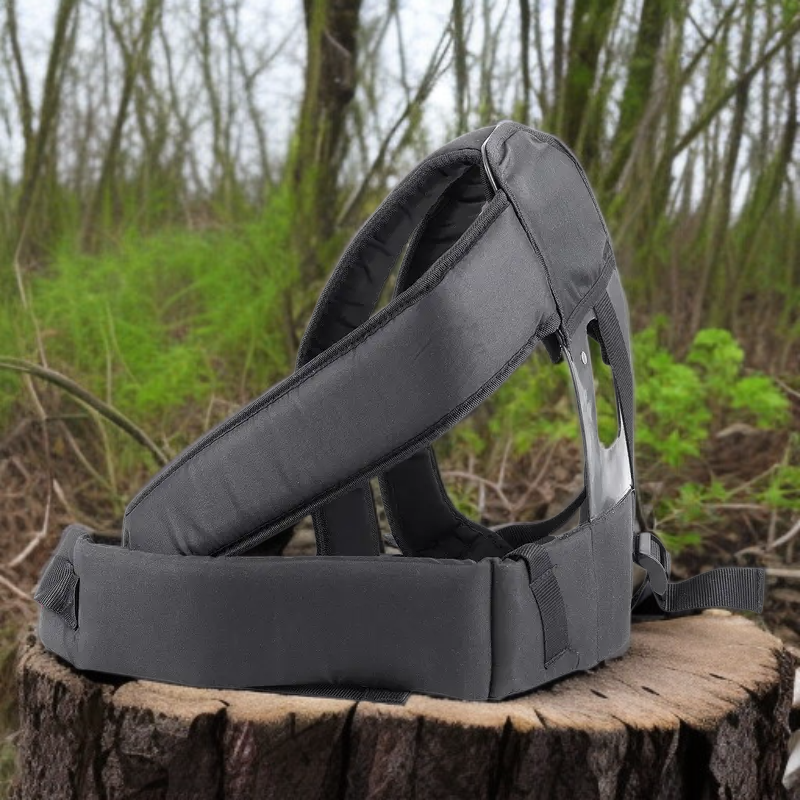 Comfortable double shoulder harness with protective panel for lawnmower