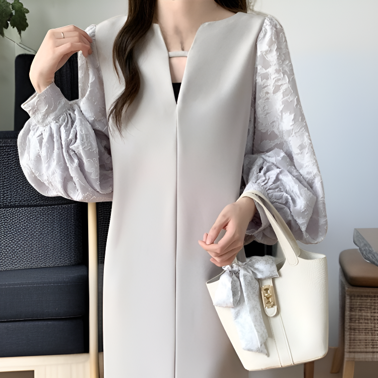 春夏秋レース切り替えロングワンピース