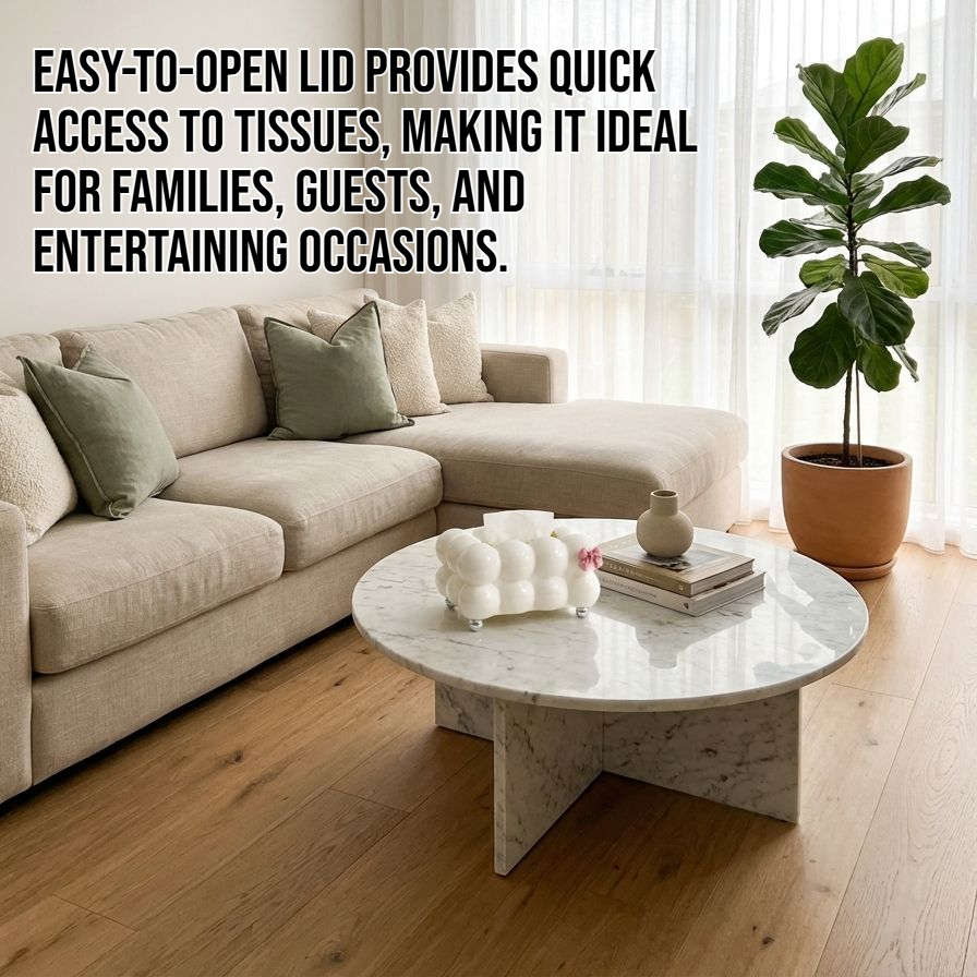 Cream-colored tissue box on modern living room table