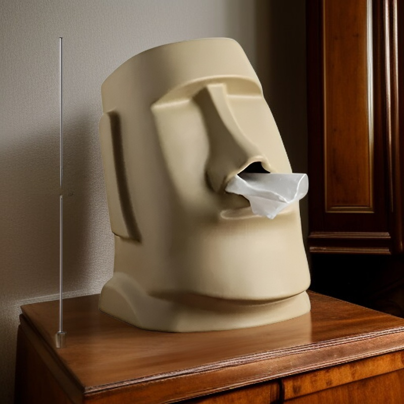  이스터섬 모아이 티슈박스 커버, 베이지