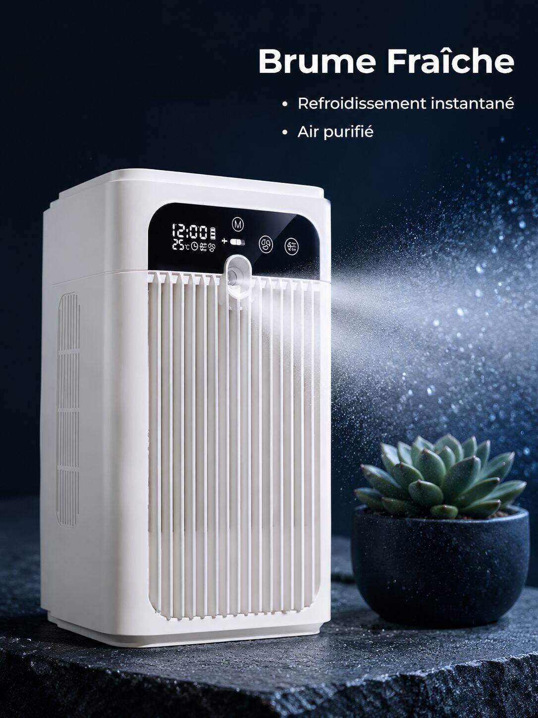 Ventilateur portable silencieux avec brumisateur, rafraîchisseur d'air