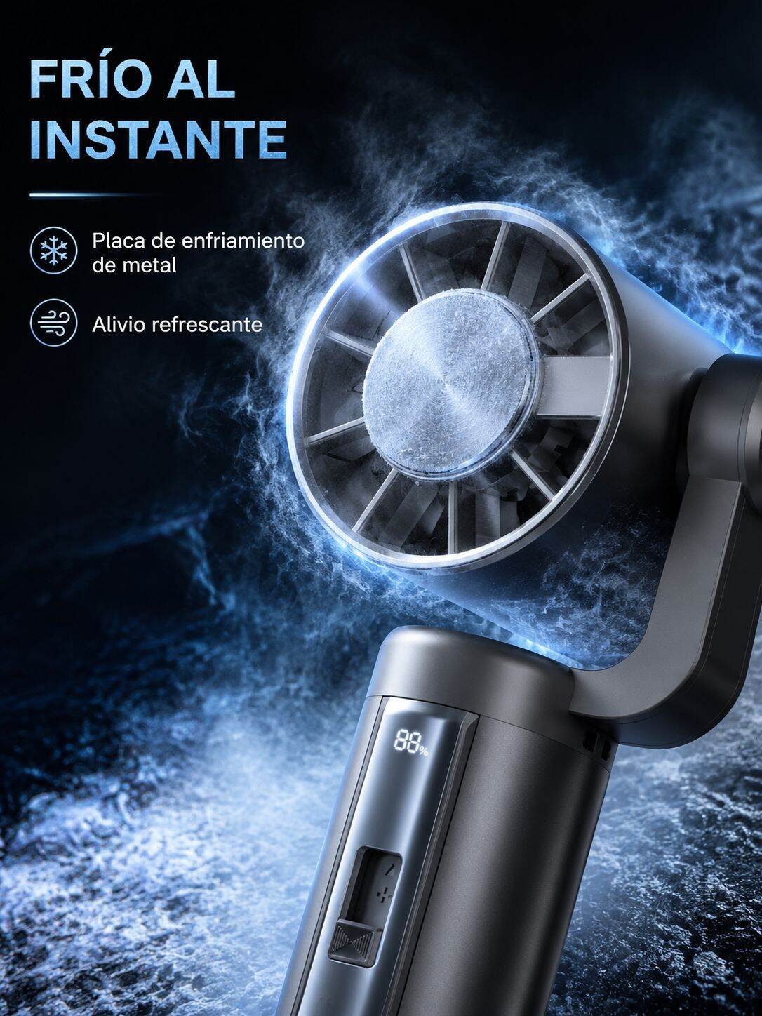 Ventilador portátil de mano con función de enfriamiento por hielo