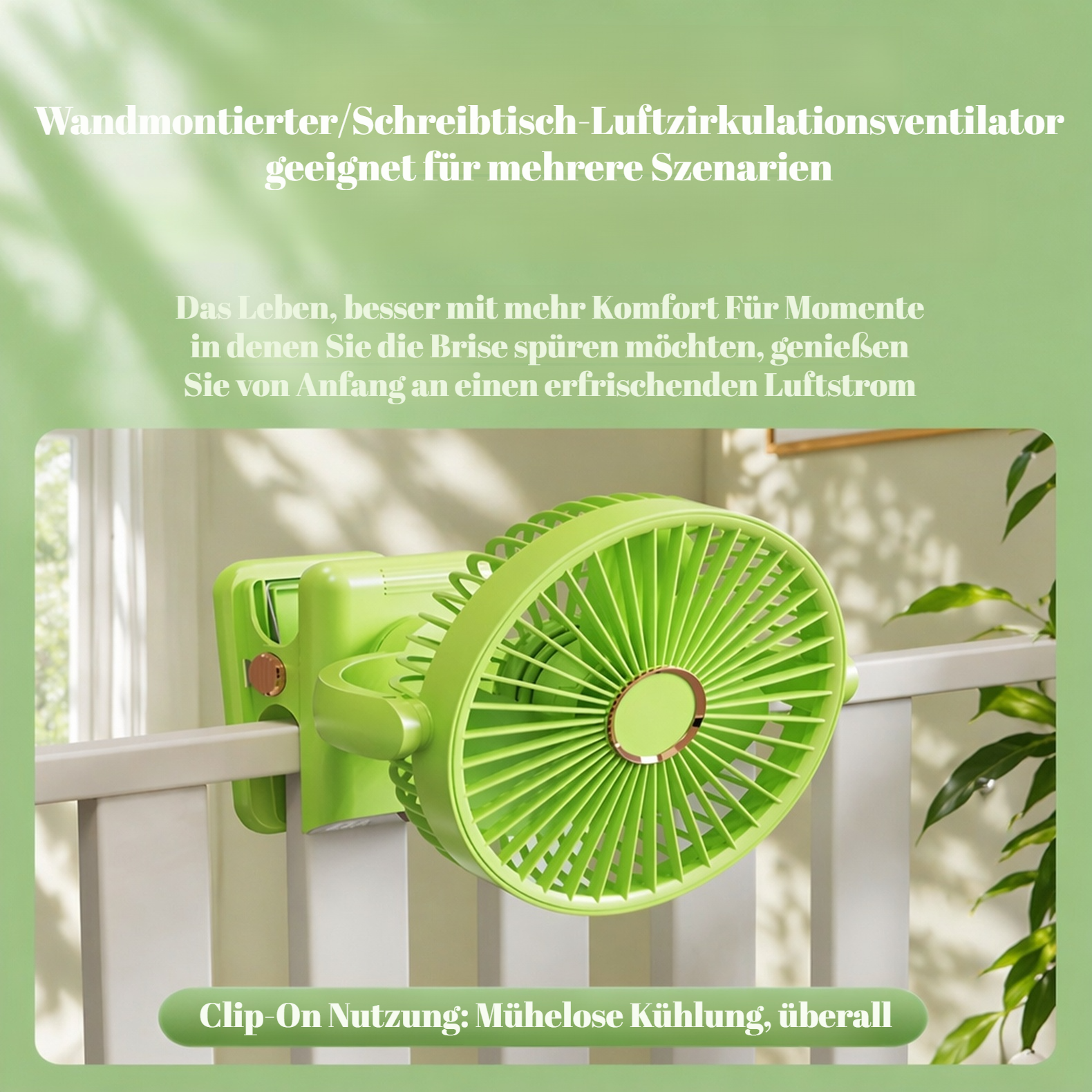 Tischventilator mit automatischer Oszillation, USB-Aufladung, Digitalanzeige, leises Nachtlicht
