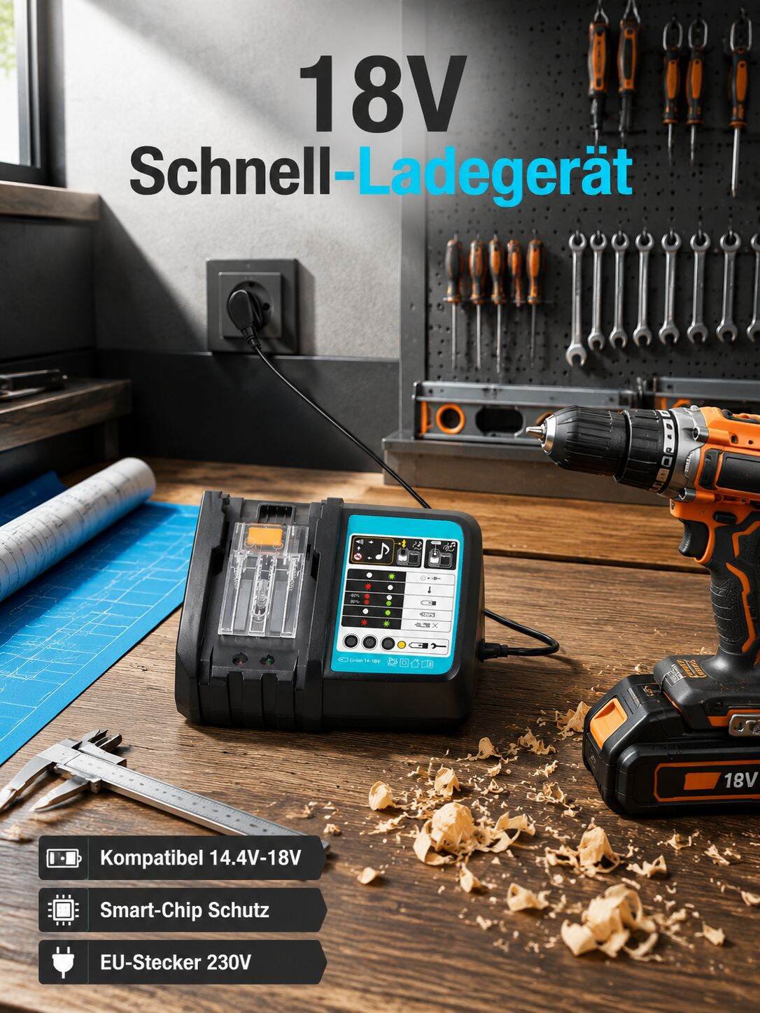 Effizientes Ladegerät kompatibel mit Makita 18V Li-Ionen-Akku
