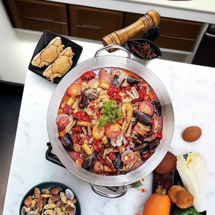 Thickened Stainless Steel Frying Pan for Hotel Kitchen Use