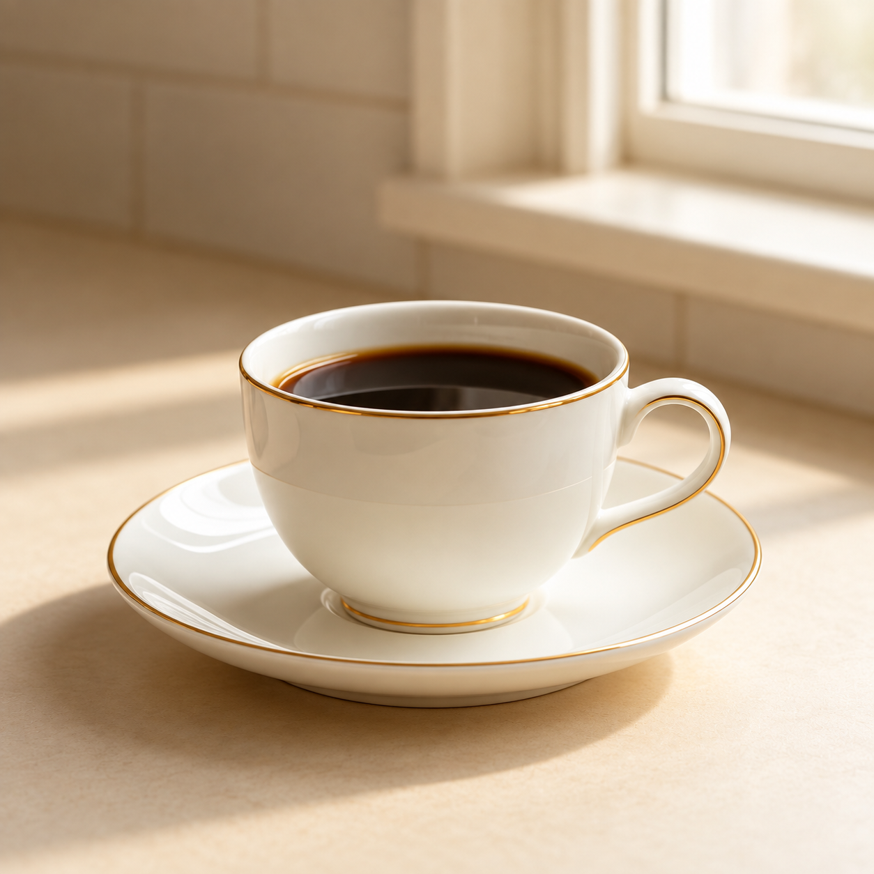 Coffee-Break White-Porcelain Gold-Rim Cup & Saucer