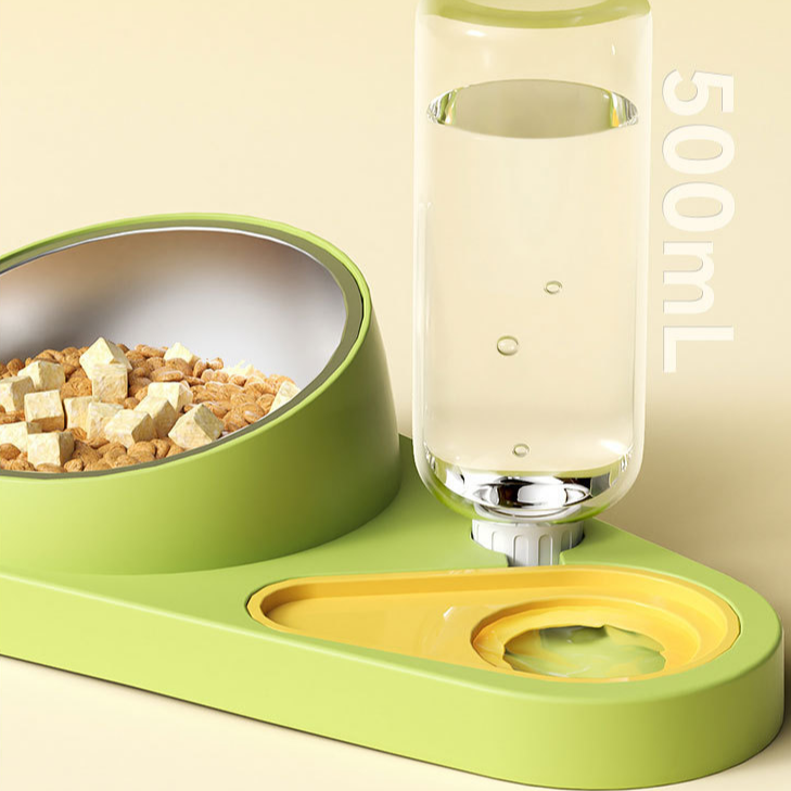 寵物自動飲水雙碗貓狗食盆不鏽鋼斜口一體碗