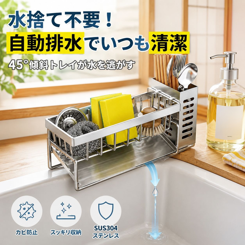 多機能シンクラック 台所用水切り収納バスケット