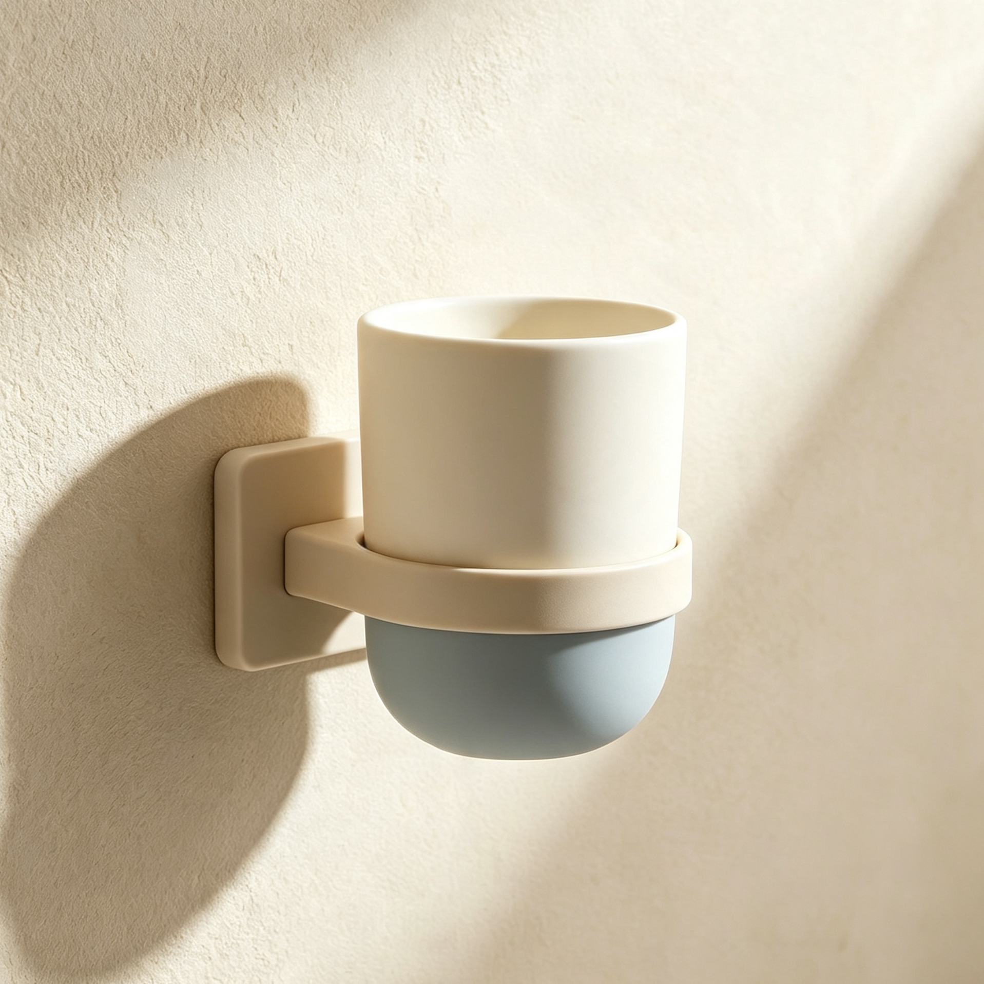 Set of 5 wall-mounted bathroom wash cups neatly arranged on a tiled wall